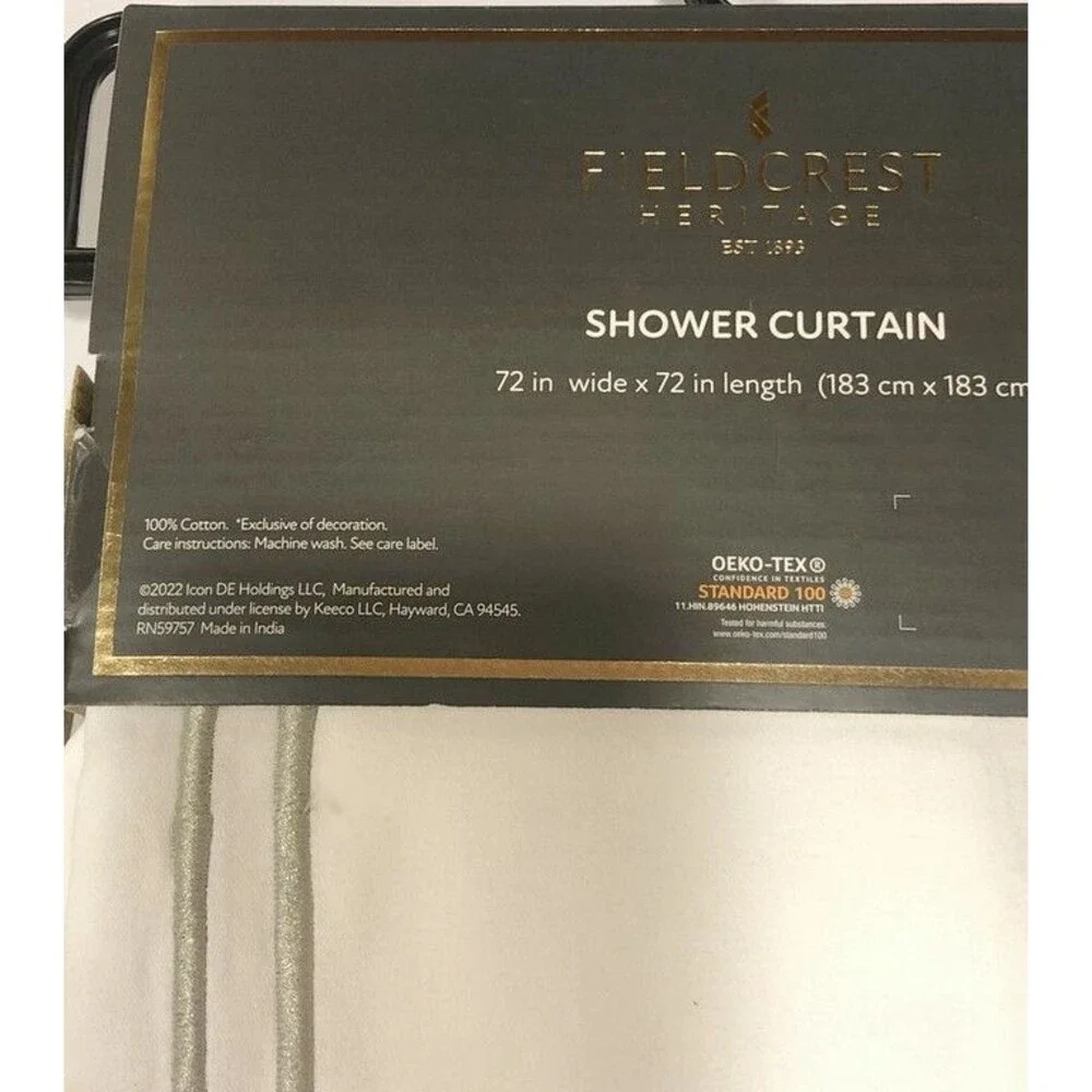 Fieldcrest Fabric Shower Curtain Double Baratta Silver Gray Border Stripe Cotton